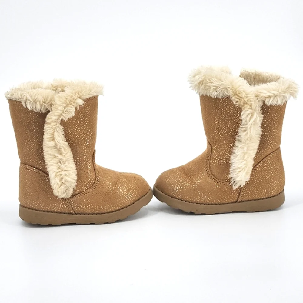 Cat & Jack Katrina Shearling Faux Fur Metallic Brown Cozy Boots Baby Size 7